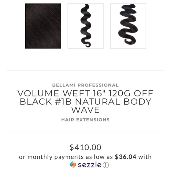 Bellami 16in Hair Extensions - 1 Weft & 2 I-Tip Natural Body Wave Off Black - Picture 8 of 10